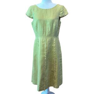 Vintage Liz Claiborne Green Linen Midi Dress Size 12